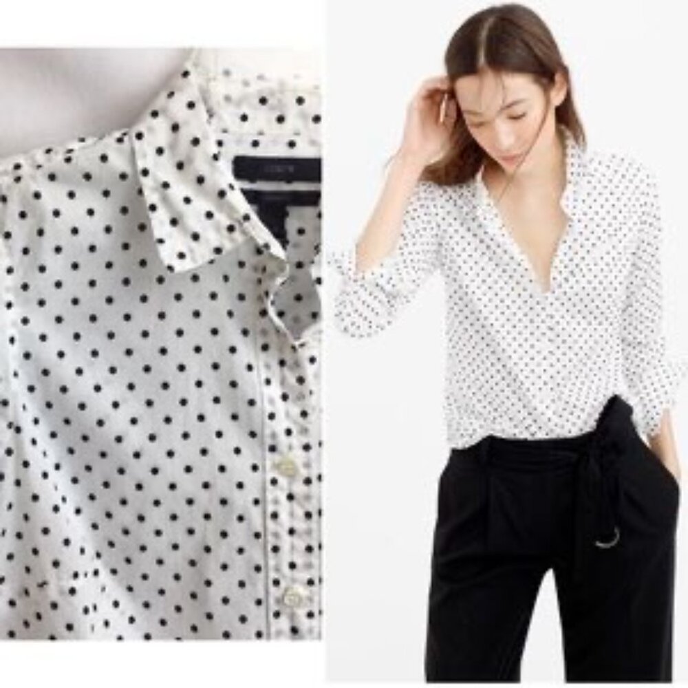 J. Crew Perfect Long Sleeved Cotton Poplin shirt dot in ivory and black - Size 0